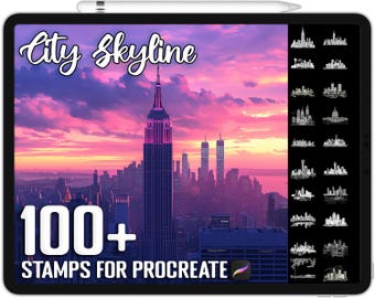 Más de 100 sellos de Procreate con escenas de horizonte urbano, pinceles realistas para Procreate, descarga digital instantánea