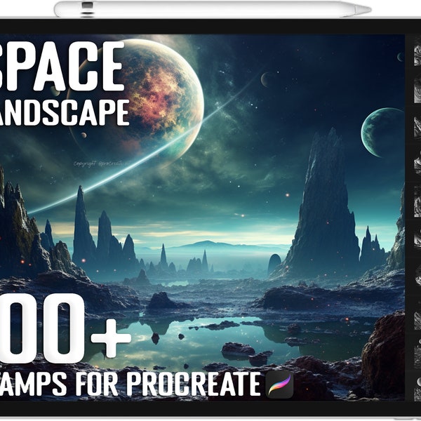 100+ Procreate Space Landscape Stamps, Space Landscape Brushes for Procreate, Instant Digital Download