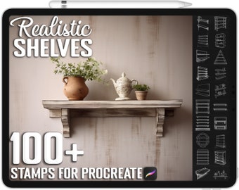 100+ Procreate Shelf Stamps, Shelf Furniture Brushes for Procreate, Instant Digital Download
