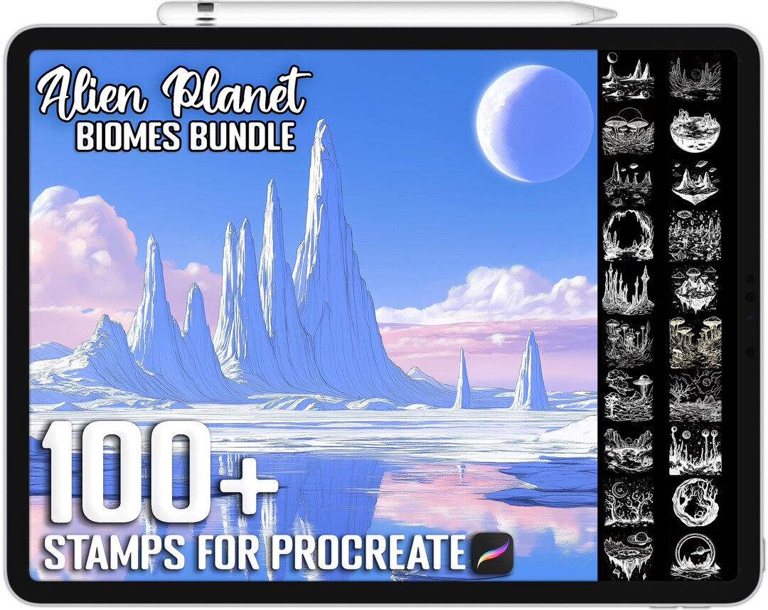 100+ Procreate Alien Planet Biomes Stamps, Realistic Brushes for ...