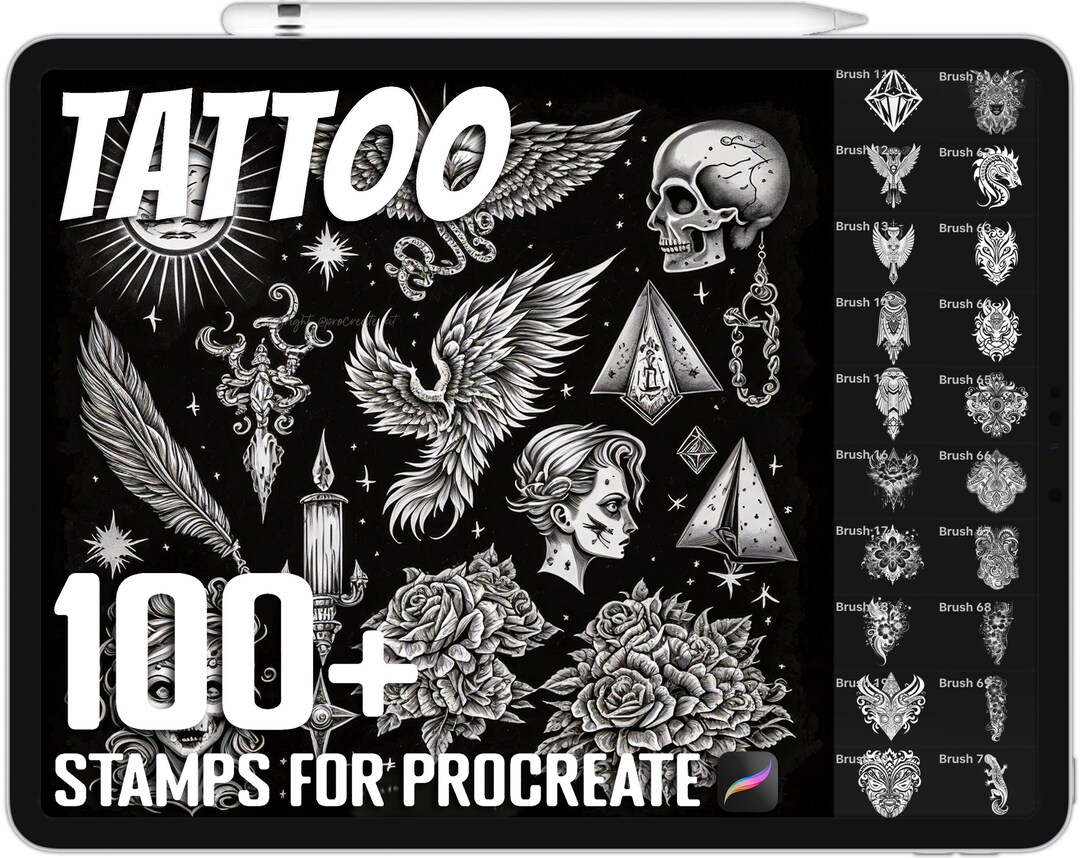 100+ Procreate Tattoo Stamps, Tattoo Brushes for Procreate, Instant ...