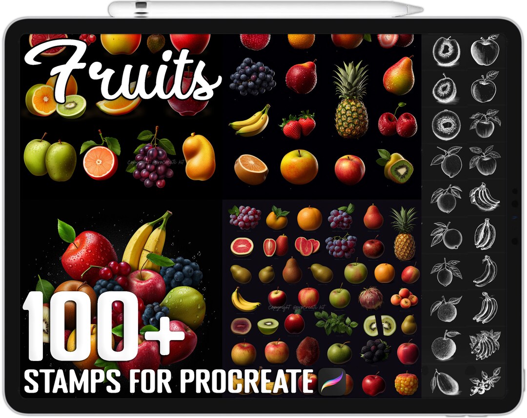 100 Procreate Fruits Stamps, Fruits Brushes for Procreate, Instant
