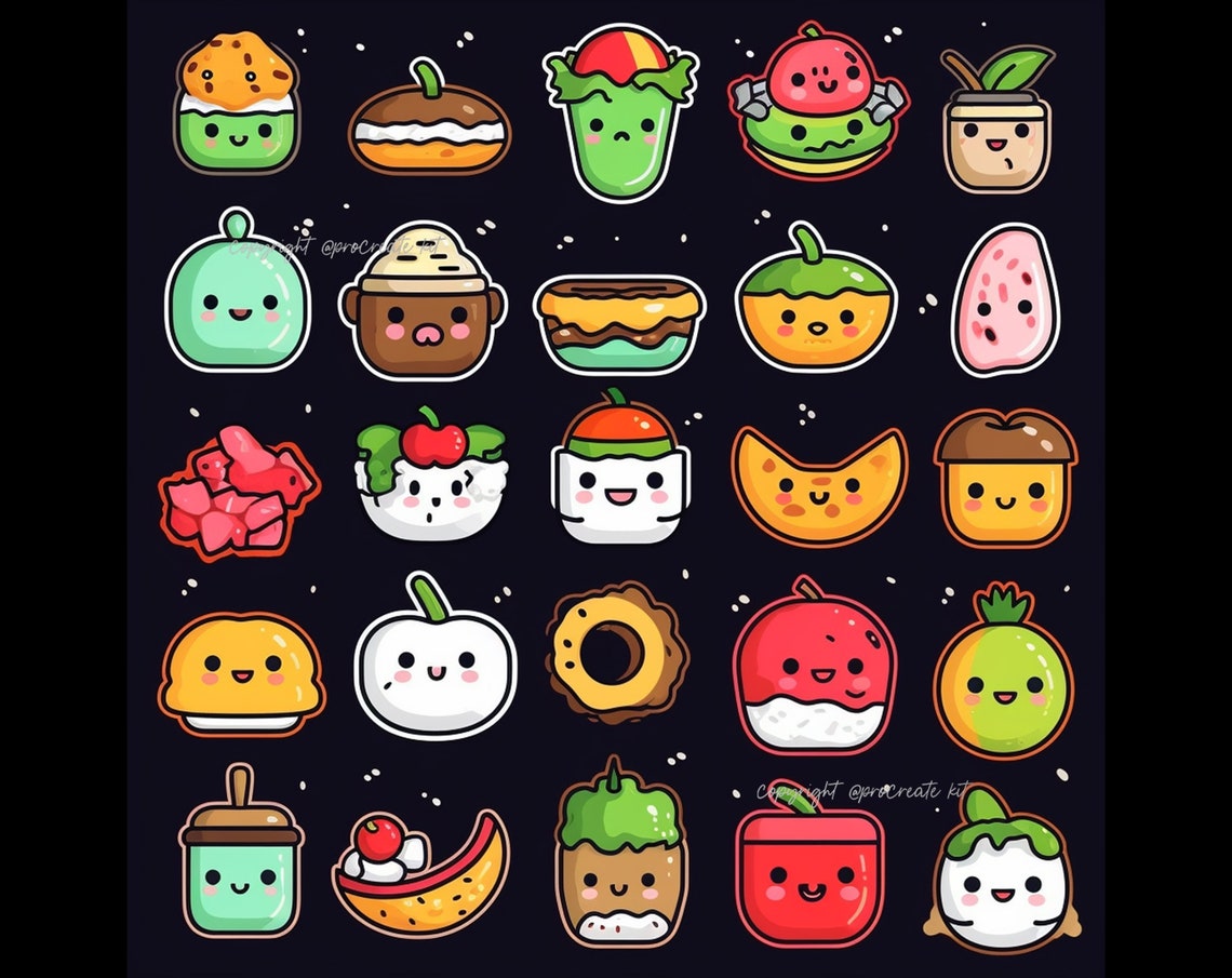 100+ Procreate Kawaii Food Items Stamps, Cute Kawaii Food Brushes for ...