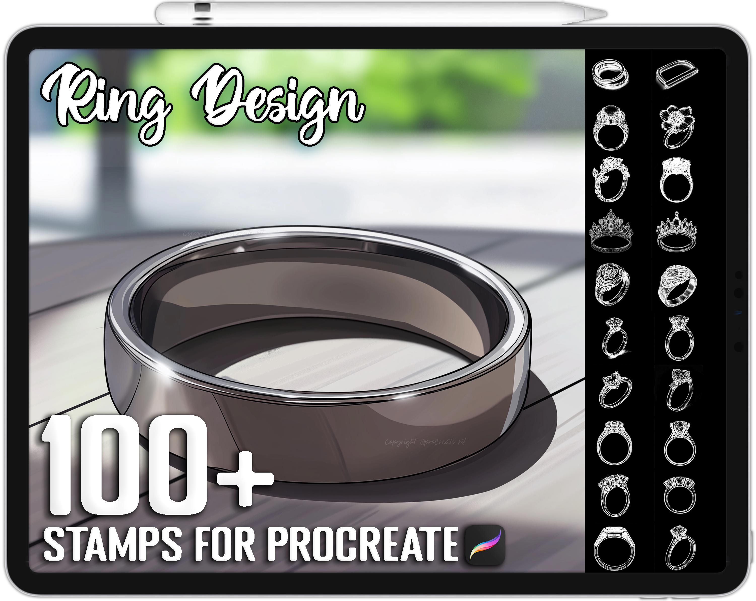 100+ Procreate Ring Design Scene Stamps – Realistic Jewelry Brushes, Engagement & Wedding Elements