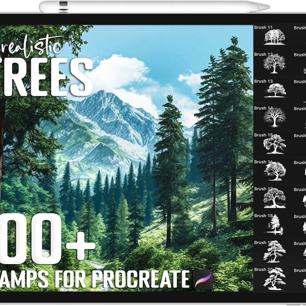 Más de 100 sellos de árbol Procreate, cepillos de árbol realistas para Procreate, descarga digital instantánea