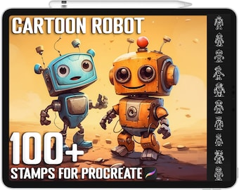 Más de 100 sellos de robots de dibujos animados Procreate, pinceles de robots para Procreate, descarga digital instantánea