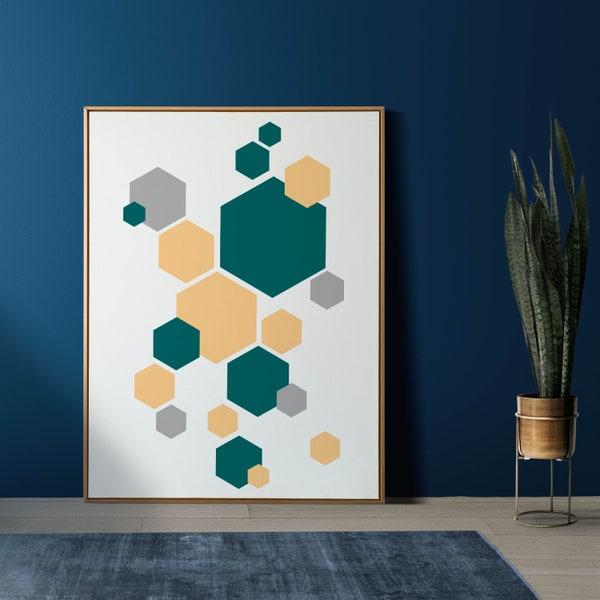 Moderne Abstrakte Kunst Druck Geometrische Hexagon Formen Minimalismus Wand Kunst Sofort Download