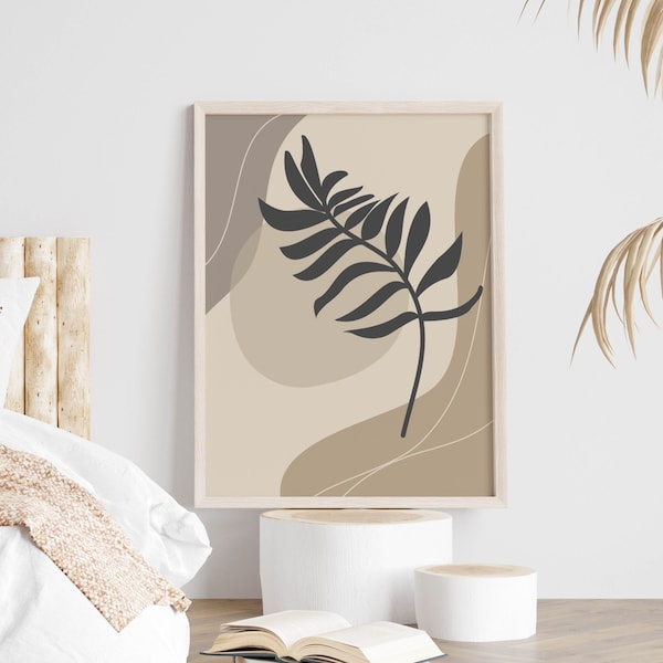 Moderne Minimalismus Wand Kunst, Boho, Creme Ton, Neutrale Farbe, Digital Download, Boho, Meditation, Ruhe Bild, Blatt, Tropical