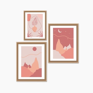 Boho Abstract Wall Art Prints, Set of 3 Prints, Pastel Color, Beige, Earthtones, Terracotta, Boho Wall Art, Digital Download