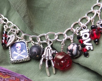 Silver Plated Charm Bracelet, Loaded Charm Bracelet, Pirate Inspired Bracelet