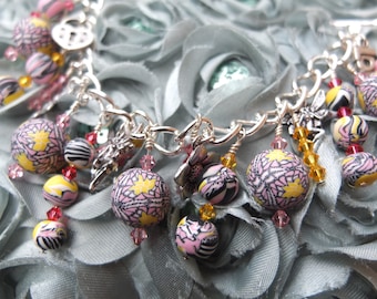 Handmade Charm Bracelet, Silver Plated Charm Bracelet, Polymer Clay Bracelet, Wearable Art