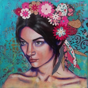 original decorative painting mural portrait woman on canvas