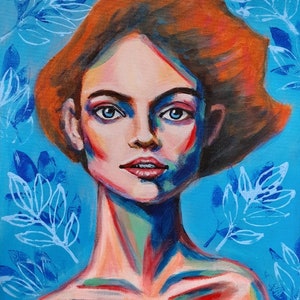 tableau original décoration peinture portrait femme sur carton entoilé