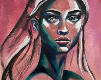 キャンバスに油彩で描いた抽象画、水中の女性の肖像画 - Etsy 日本