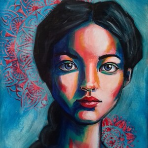 tableau mural original peinture portrait femme sur carton entoilé