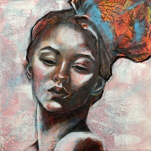 unique original painting decorative wall painting woman portrait on square canvas