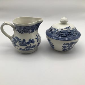Churchill Blue Willow Creamer and Sugar Set - Vintage England