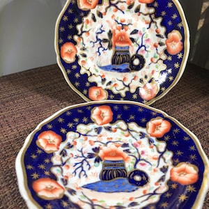 Pair of Blue Granger Worcester English Imari Georgian c.1825 Dishes Marked #1492