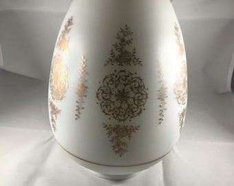 Vintage Hanging Pendant Light Acorn Shade Stenciled Gold French Glass