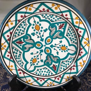 Vintage Handmade Teal Moroccan Pottery Wallhanging Bowl/Plate  Marked 3624A
