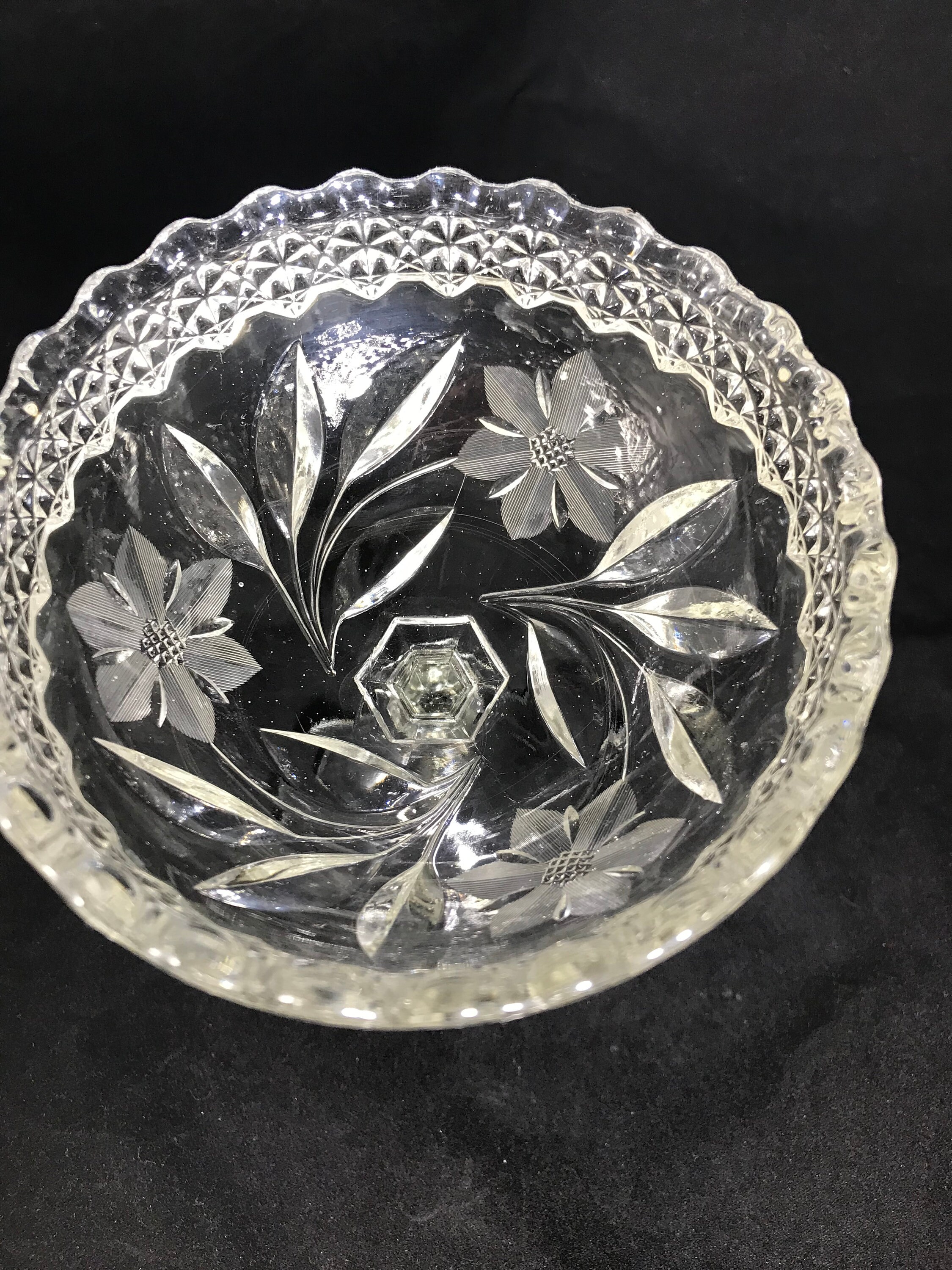 Cut and Etched Crystal EAPG Daisy Goblet/Compote