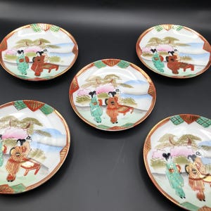 Vintage Japanese Kutani Nippon Geisha Porcelain Hand Painted Saucers marked TT