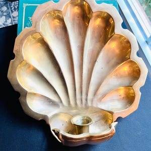 Large Brass Clam Shell Candle Holder