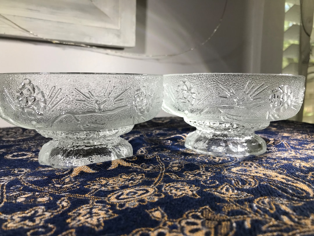 Set of 2 Tiara Glass Ponderosa Pine Pressed Glass Footed Salad Bowls Etsy