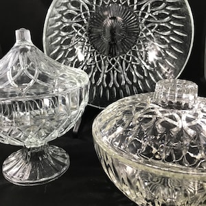 KIG Indonesia Clear Glass Bowl, Lidded Dish and Footed Candy Dish Set