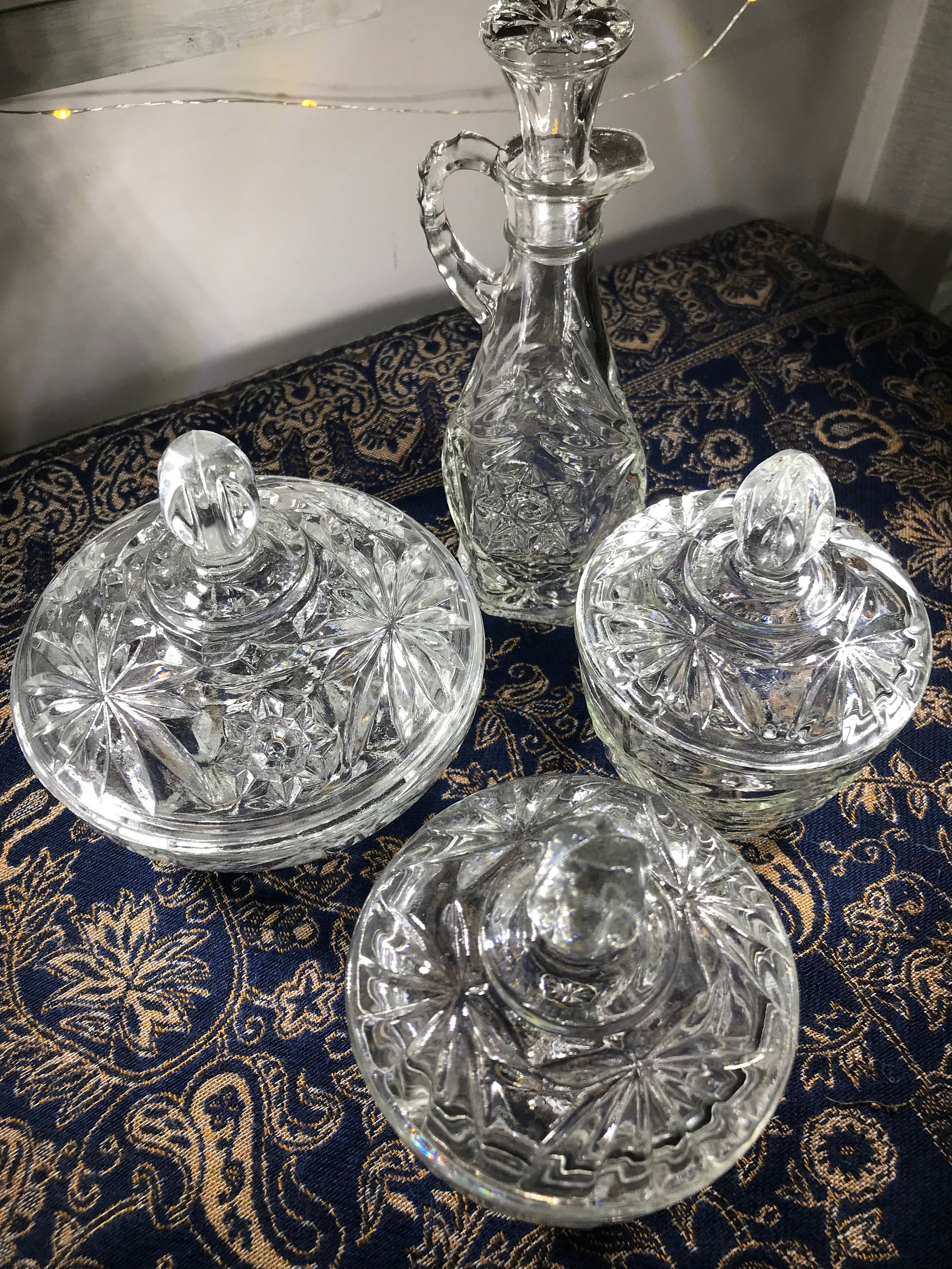 Vintage Anchor Hocking “star of David” Pattern Set of Clear