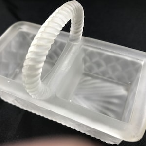 Vintage Satin Glass EAPG Double Salt Cellar Basket