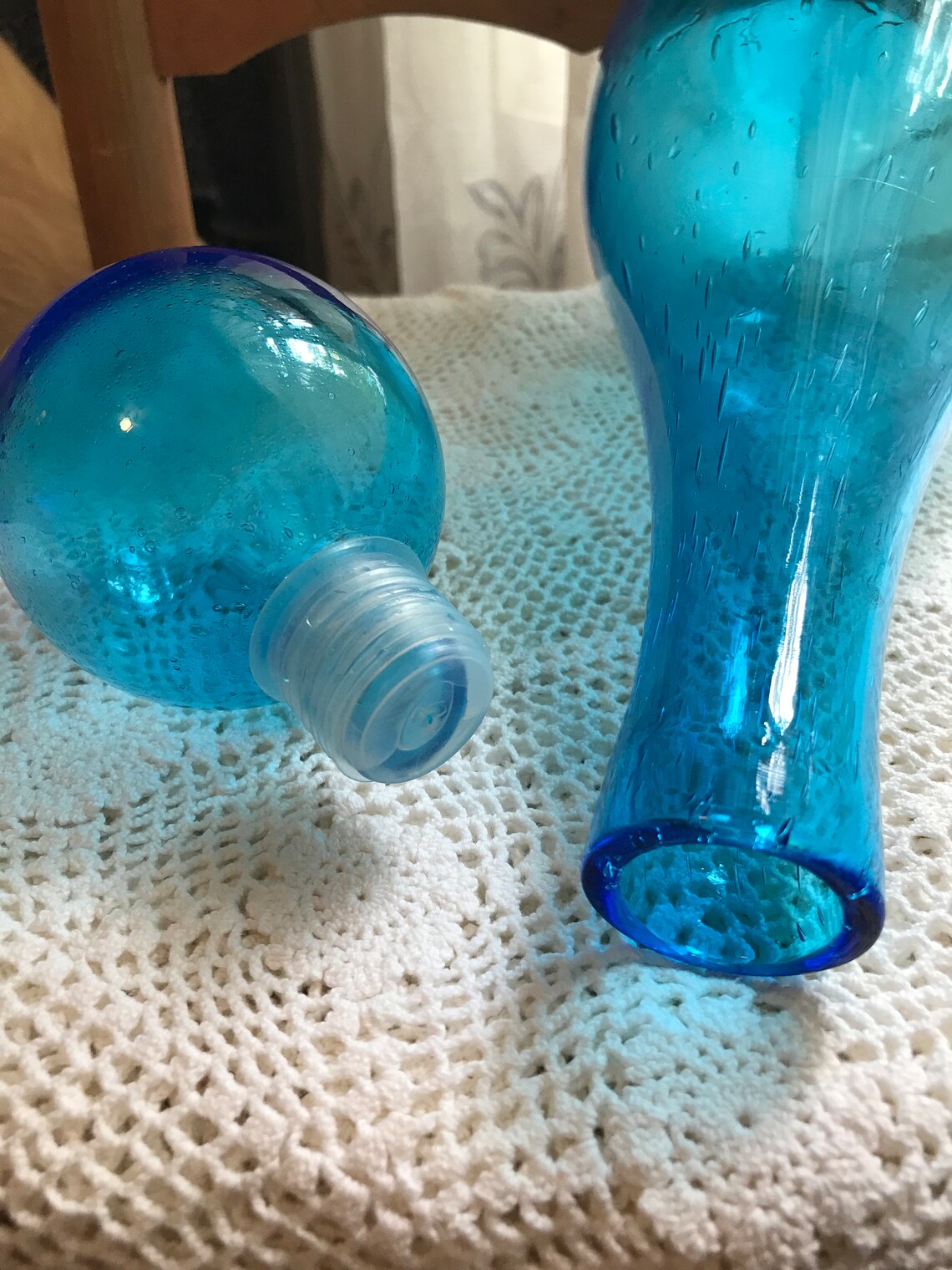 Vintage Blue Blown Bubble Glass Decanter - Etsy