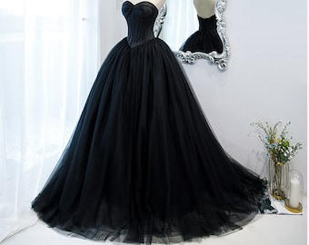 Robe de bal cathédrale en tulle noir nouvelle saison 2024, robe de mariée de mariage princesse, robe de bal en ligne, robe de mariée fée pour femme