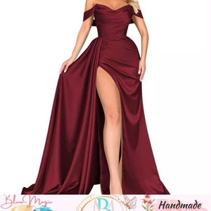 Banquet transfrontalier chaud, hôte sexy avec une épaule, robes de soirée minces, élégante robe de bal à épaules dénudées, robe de soirée trapèze en satin unie CLARET RED