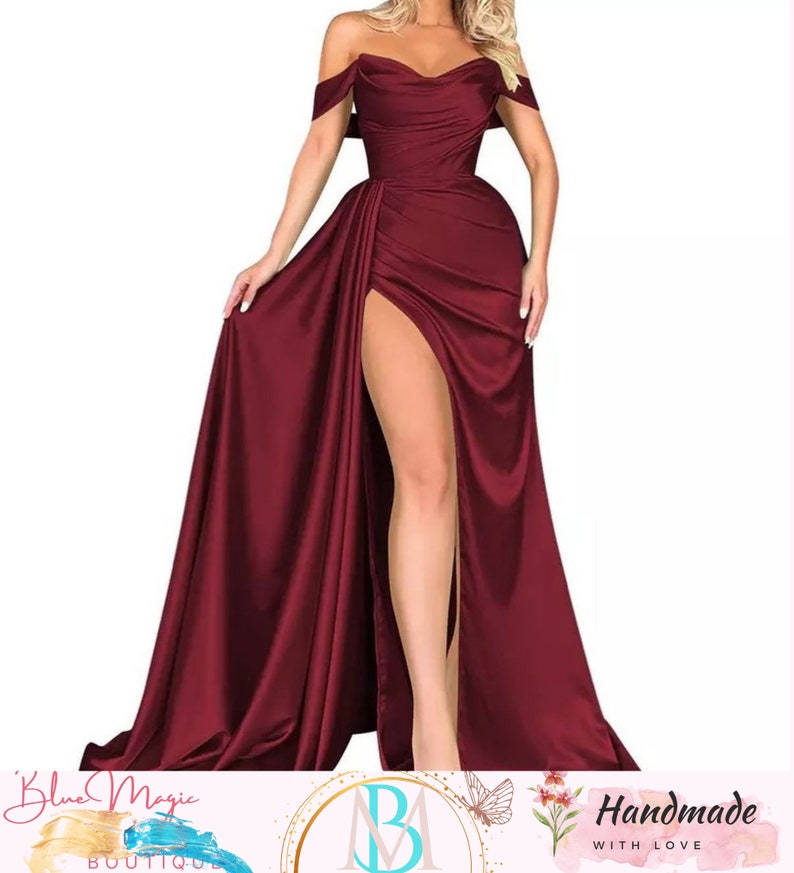 Banquet transfrontalier chaud, hôte sexy avec une épaule, robes de soirée minces, élégante robe de bal à épaules dénudées, robe de soirée trapèze en satin unie CLARET RED