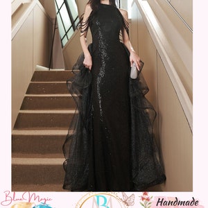 Black Tulle Prom Dress,Sleeveless Evening Prom Dress,Cottagecore Dress,Gown Dress,Princess Prom Dress,Fairy Ball Gown,Wedding Prom Dress image 1