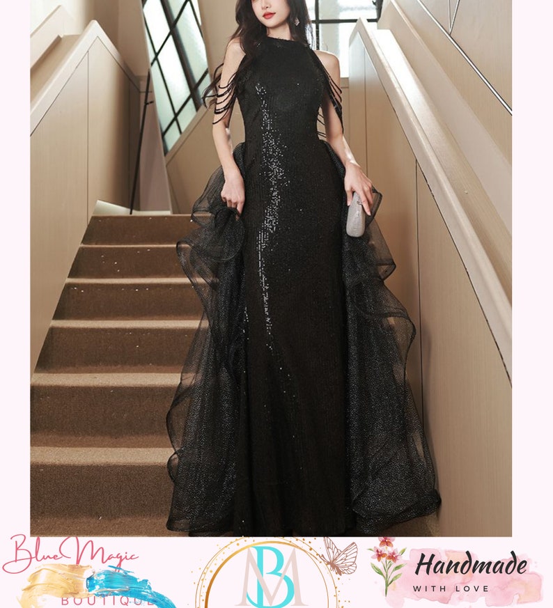Black Tulle Prom Dress,Sleeveless Evening Prom Dress,Cottagecore Dress,Gown Dress,Princess Prom Dress,Fairy Ball Gown,Wedding Prom Dress image 1