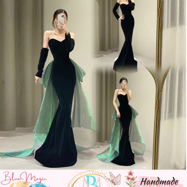 2024 Neue Saison Style Abendkleid Elegante Abschlussball-formale Partei-dünne Samt Bandeau Grün