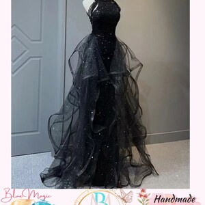 Black Tulle Prom Dress,Sleeveless Evening Prom Dress,Cottagecore Dress,Gown Dress,Princess Prom Dress,Fairy Ball Gown,Wedding Prom Dress image 5