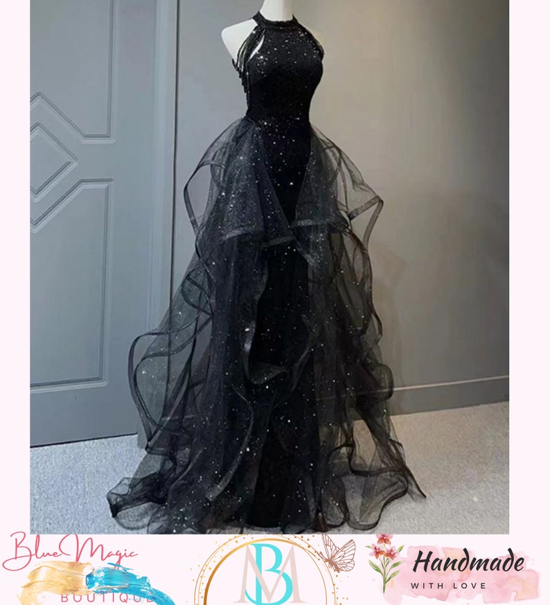 Black Tulle Prom Dress,Sleeveless Evening Prom Dress,Cottagecore Dress,Gown Dress,Princess Prom Dress,Fairy Ball Gown,Wedding Prom Dress image 5