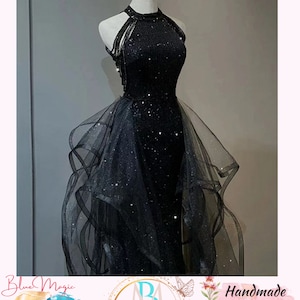 Black Tulle Prom Dress,Sleeveless Evening Prom Dress,Cottagecore Dress,Gown Dress,Princess Prom Dress,Fairy Ball Gown,Wedding Prom Dress image 3