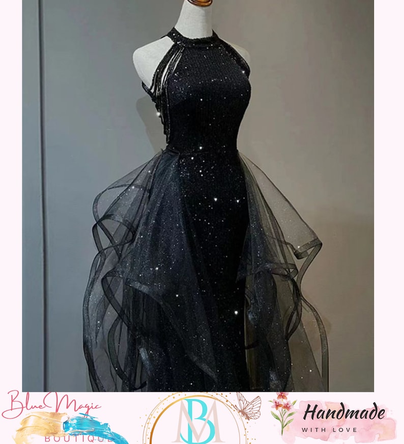 Black Tulle Prom Dress,Sleeveless Evening Prom Dress,Cottagecore Dress,Gown Dress,Princess Prom Dress,Fairy Ball Gown,Wedding Prom Dress image 3