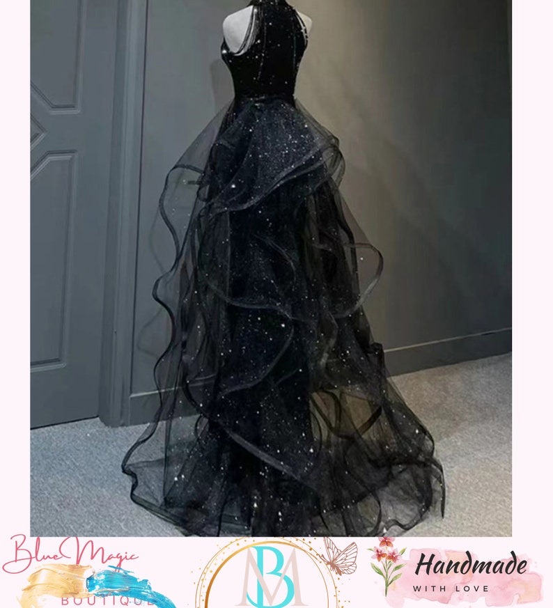 Black Tulle Prom Dress,Sleeveless Evening Prom Dress,Cottagecore Dress,Gown Dress,Princess Prom Dress,Fairy Ball Gown,Wedding Prom Dress image 2