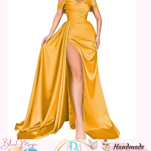 Banquet transfrontalier chaud, hôte sexy avec une épaule, robes de soirée minces, élégante robe de bal à épaules dénudées, robe de soirée trapèze en satin unie YELLOW