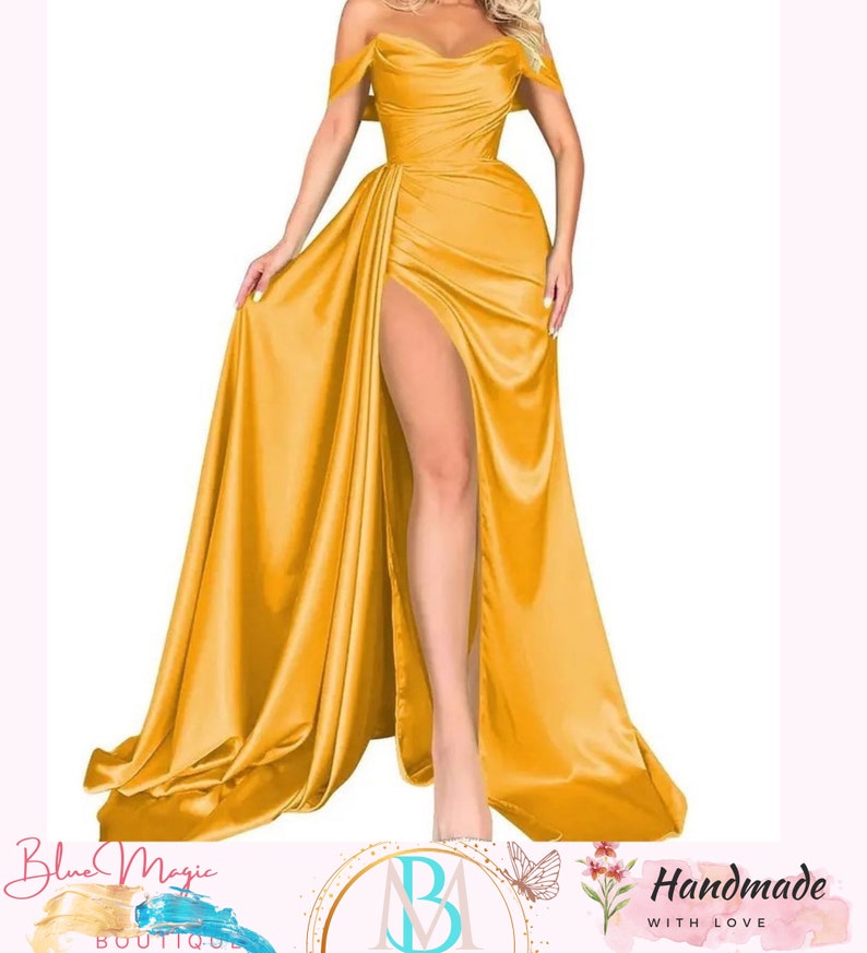 Banquet transfrontalier chaud, hôte sexy avec une épaule, robes de soirée minces, élégante robe de bal à épaules dénudées, robe de soirée trapèze en satin unie YELLOW