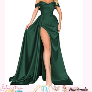 Banquet transfrontalier chaud, hôte sexy avec une épaule, robes de soirée minces, élégante robe de bal à épaules dénudées, robe de soirée trapèze en satin unie DARK GREEN