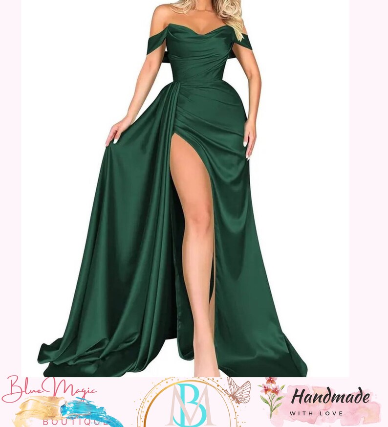 Banquet transfrontalier chaud, hôte sexy avec une épaule, robes de soirée minces, élégante robe de bal à épaules dénudées, robe de soirée trapèze en satin unie DARK GREEN