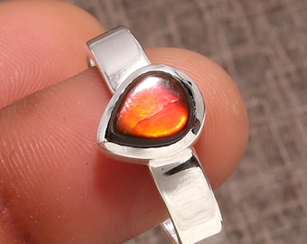 Pear Ammolite Ring: Handmade 925 Sterling Silver Bohemian Jewelry