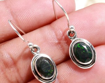 Ethiopian Opal Sterling Silver Earrings, Anniversary Jewelry Gift