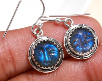 Labradorite Face Earrings: Sterling Silver Dangle Earrings